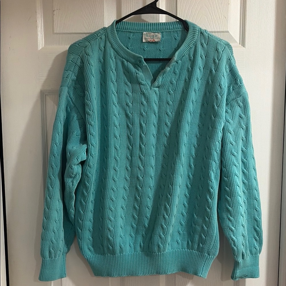 Benedor Men's Vintage Seafoam Turquoise Cable Knit Sweater Size 52 fits like S/M